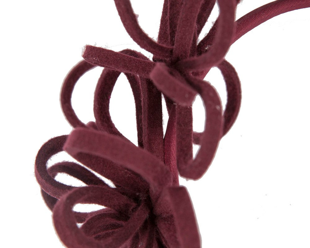 Burgundy felt winter fascinator by Max Alexander-2
