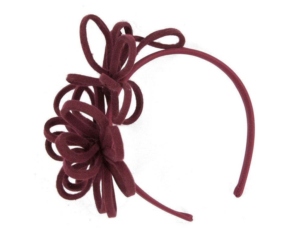 Burgundy felt winter fascinator by Max Alexander-1