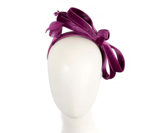 Purple velvet bow racing fascinator by Max Alexander-0