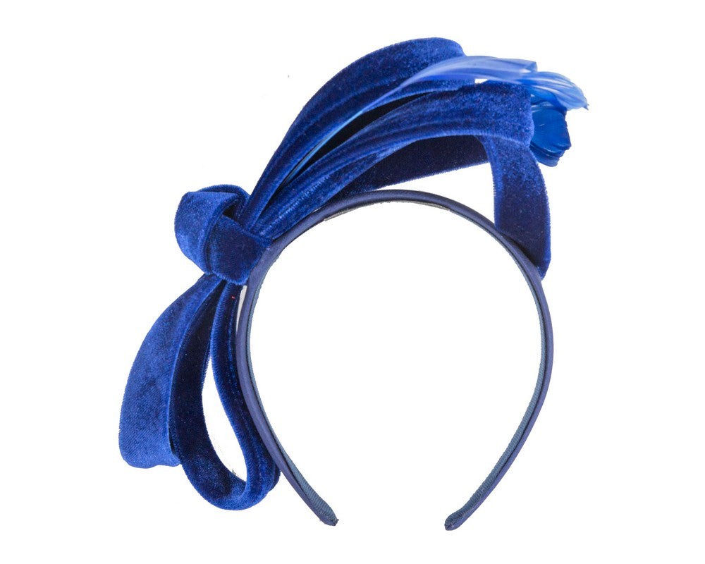 Royal blue velvet bow racing fascinator by Max Alexander
