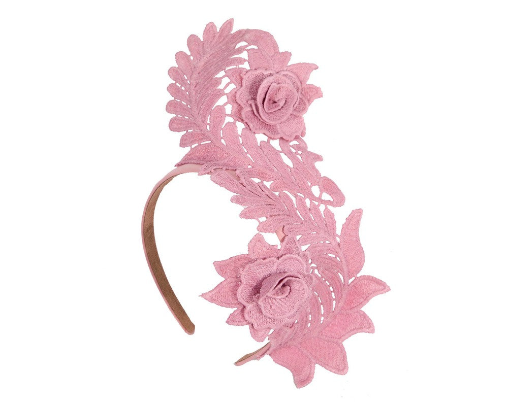 Elegant Dusty Pink Lace Fascinator by Max Alexander-1