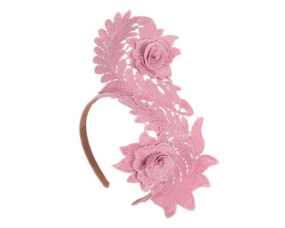 Elegant Dusty Pink Lace Fascinator by Max Alexander-1