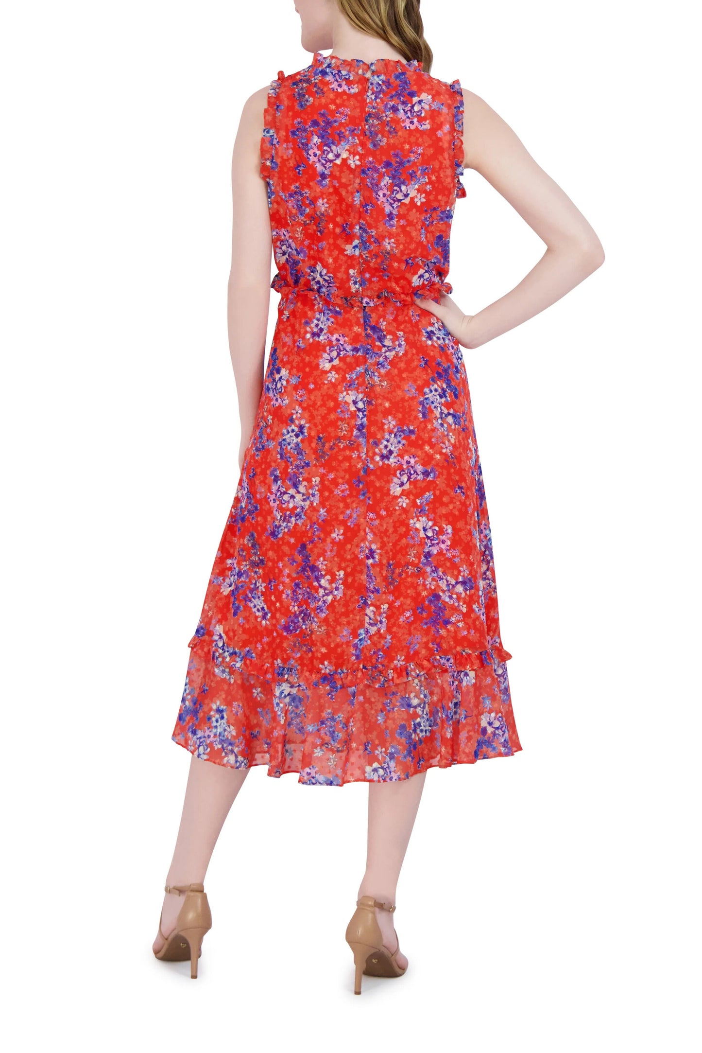 Julia Jordan Ruffle Neck Sleeveless Hem Midi Fit & Flare Back Zipper Dress-2