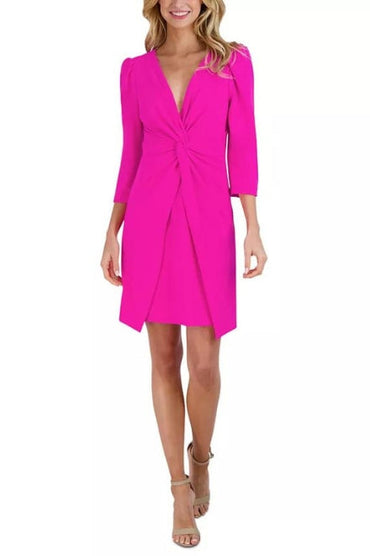 Julia Jordan Puffed-Shoulder Twist-Front Crepe Dress-1