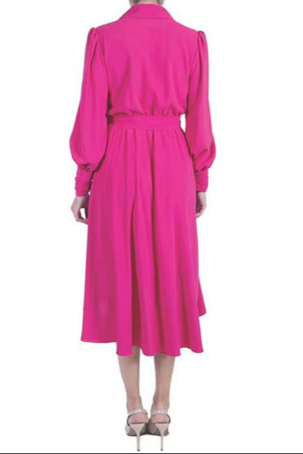 Julia Jordan Surplice Lapel V-Neckline Cuffed Long Sleeve Side Tie Closure Wrap Hem Crepe Dress-1
