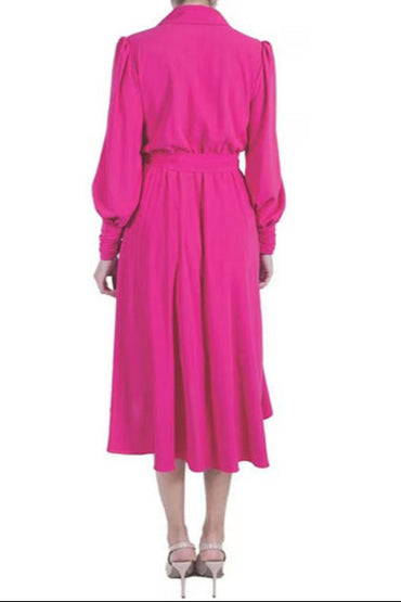 Julia Jordan Surplice Lapel V-Neckline Cuffed Long Sleeve Side Tie Closure Wrap Hem Crepe Dress-1