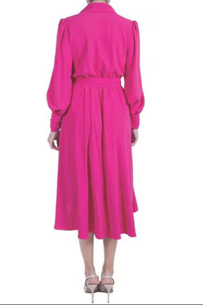 Julia Jordan Surplice Lapel V-Neckline Cuffed Long Sleeve Side Tie Closure Wrap Hem Crepe Dress-1