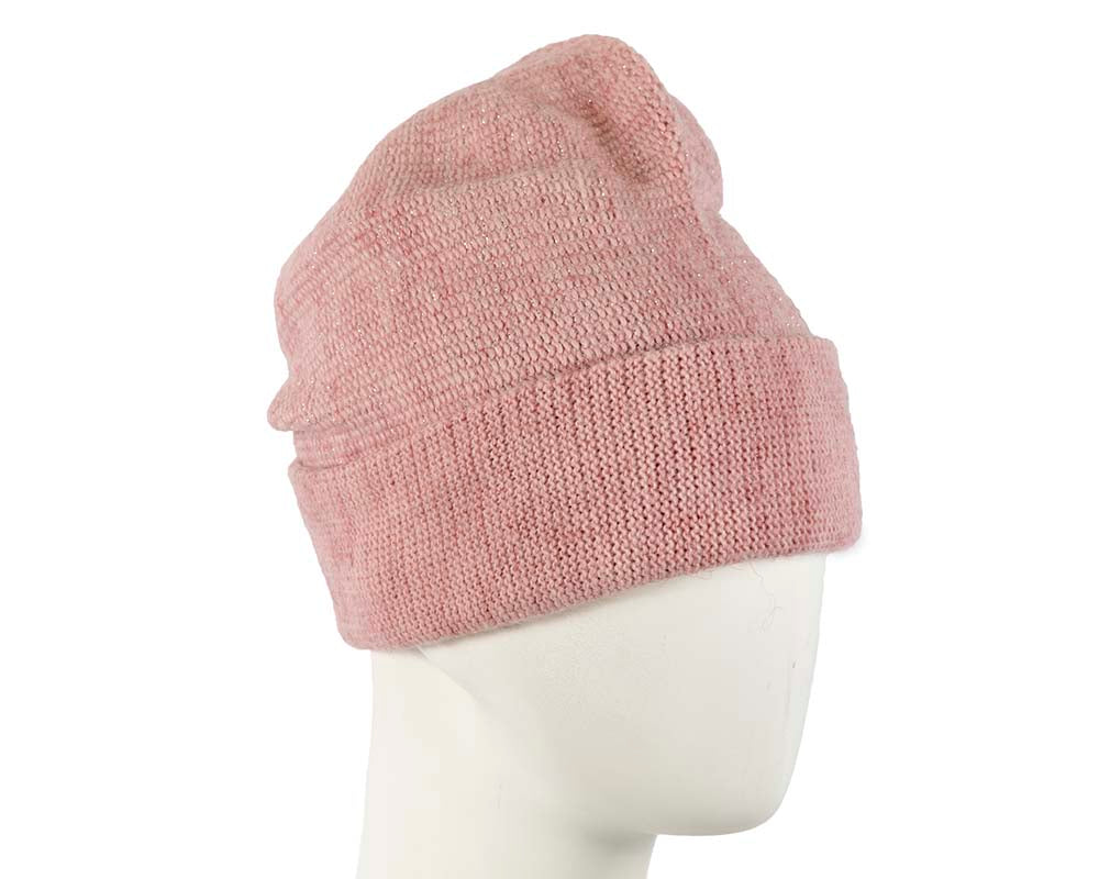 European made woven dusty pink beanie-1