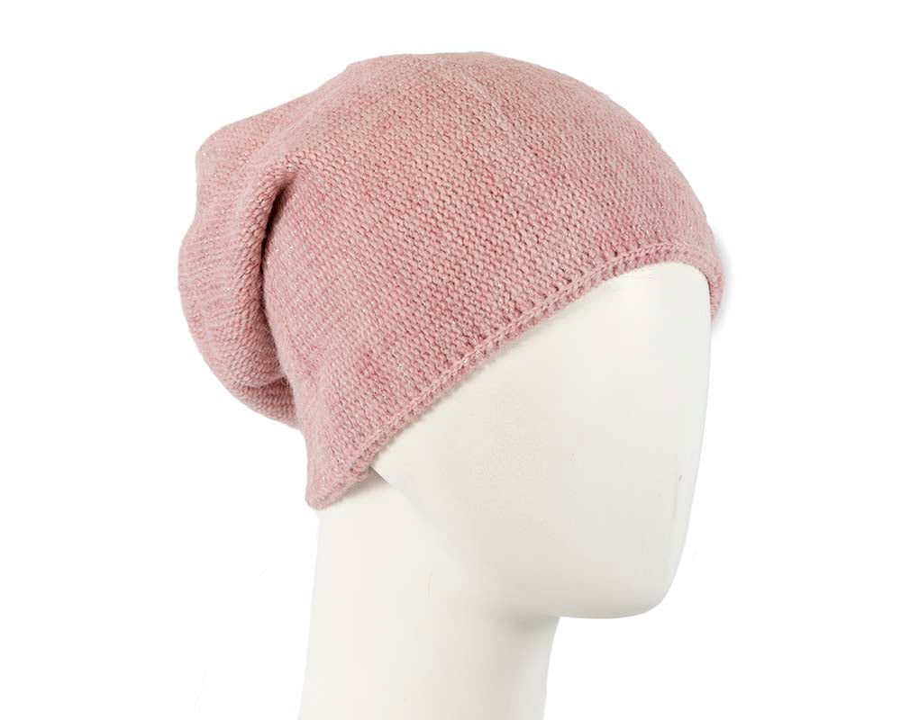 European made woven dusty pink beanie-0