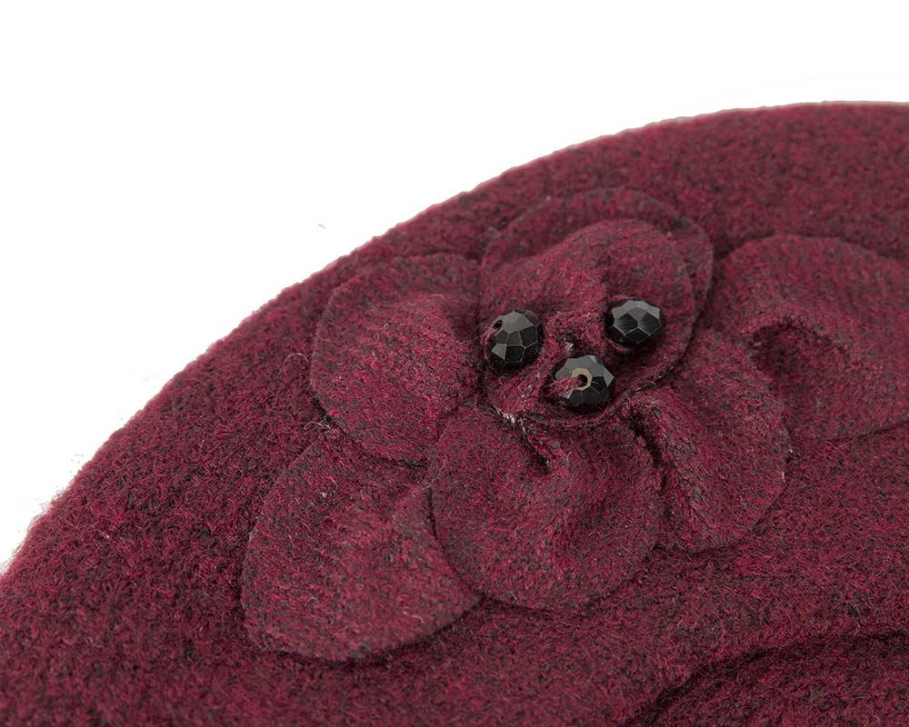 European made woven burgundy wine beret