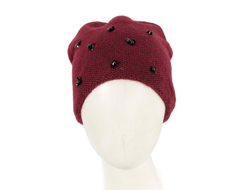 Warm European made woven burgundy beanie-0