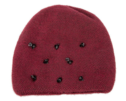 Warm European made woven burgundy beanie-1