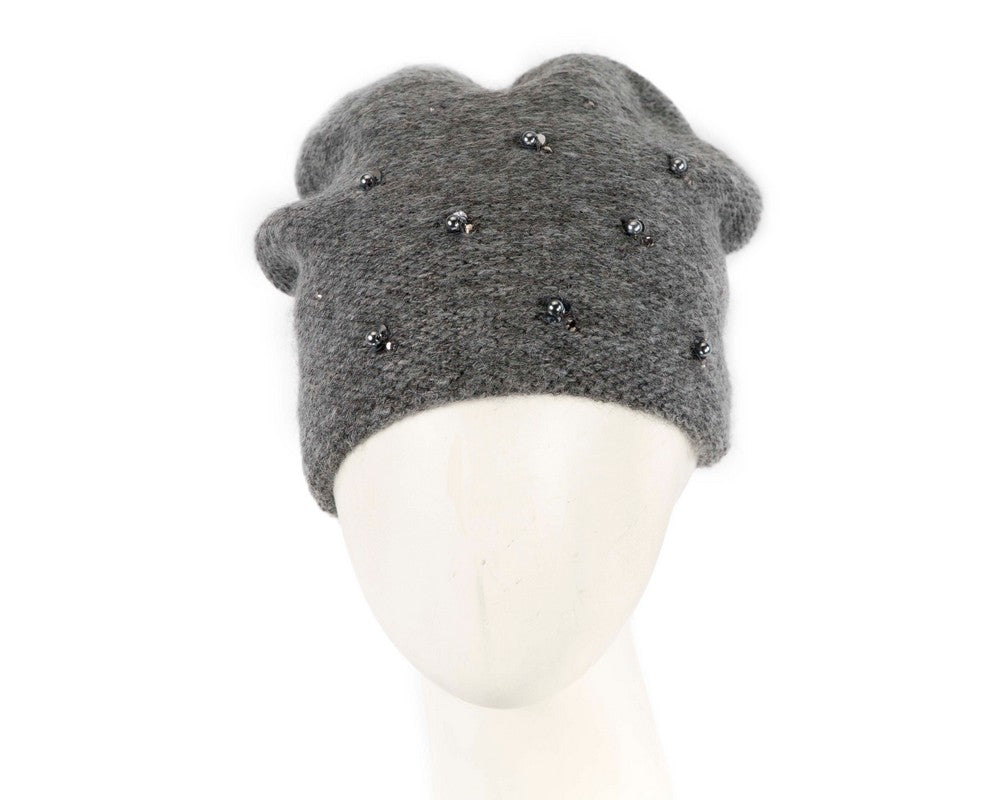 Warm European made woven dark grey beanie-0