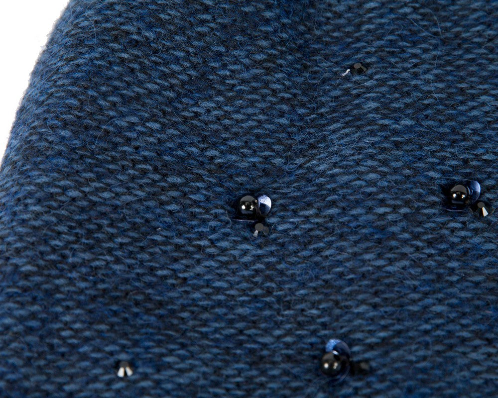 Warm European made woven navy beanie-2