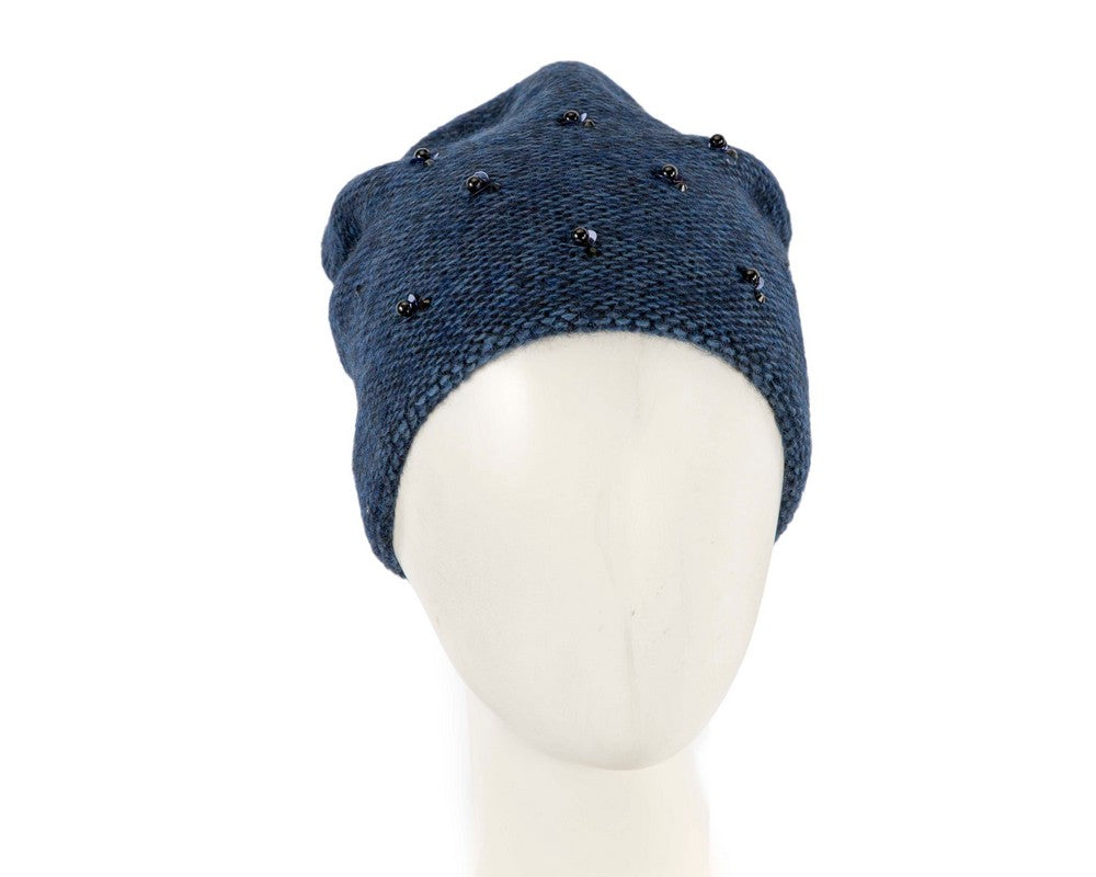 Warm European made woven navy beanie-0