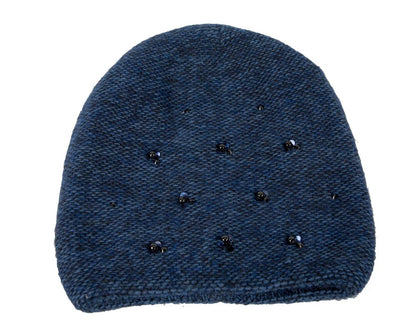 Warm European made woven navy beanie-1