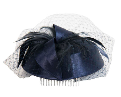 Navy custom made cocktail pillbox hat K4811