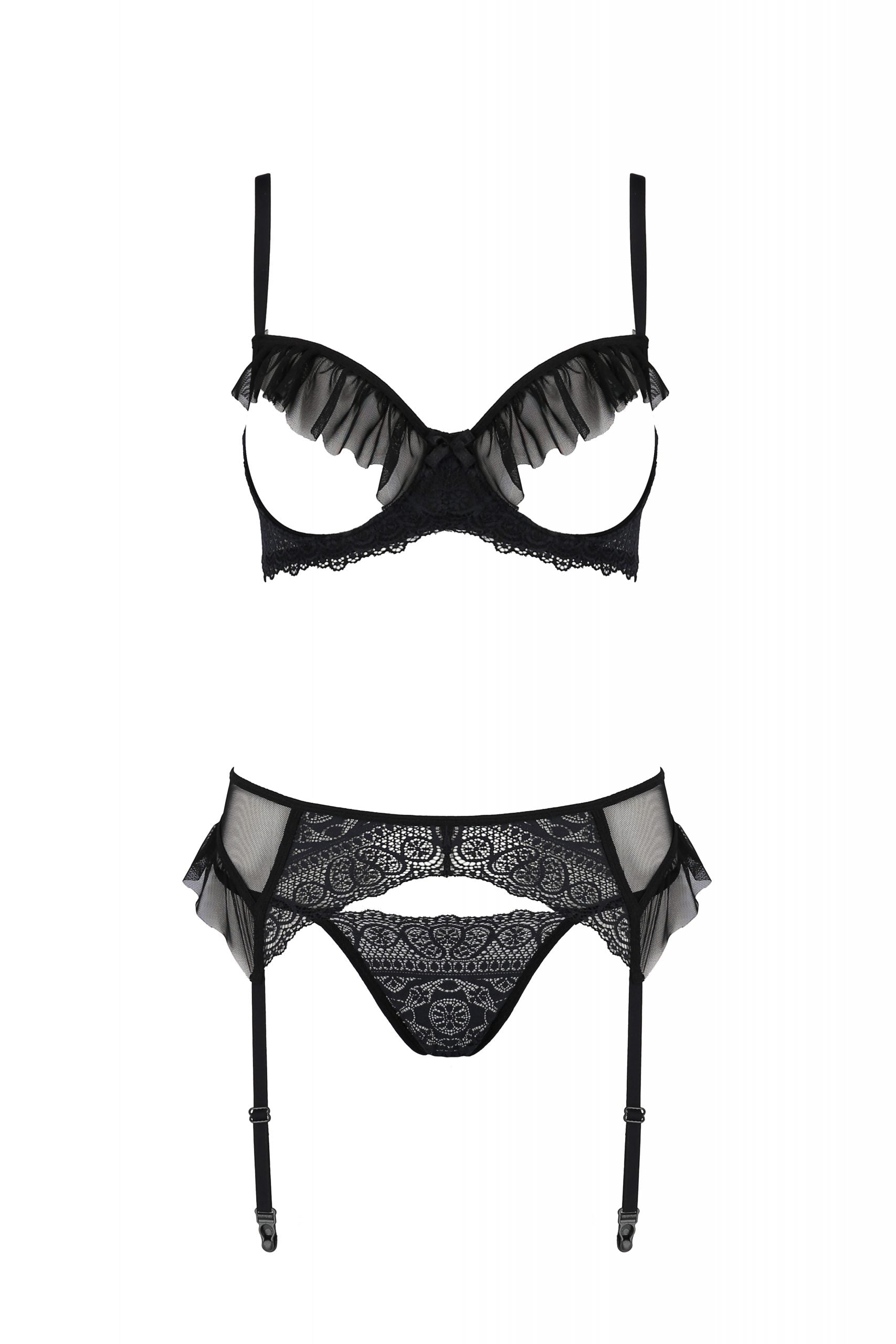 Sexy Open Cup Bra Garter Belt String Set Passion Kerria-2
