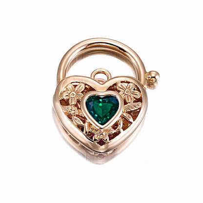 18ct Heavy Rose Gold Plated Green Filigree Heart Locket - USA Made-1