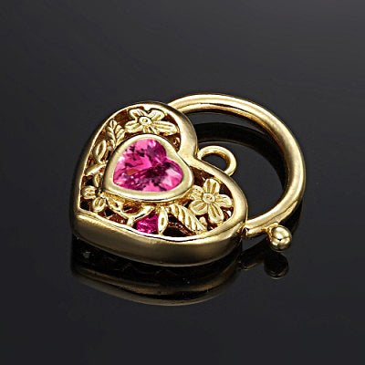 18ct Heavy Yellow Gold Plated Pink Filigree Heart Locket - USA Made-1
