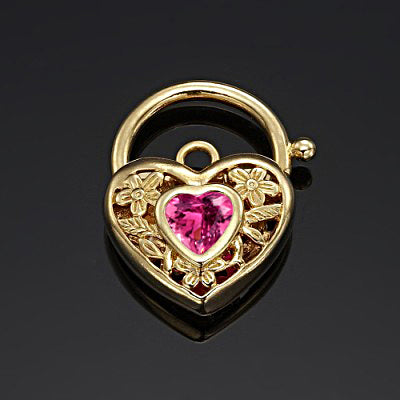 18ct Heavy Yellow Gold Plated Pink Filigree Heart Locket - USA Made-2