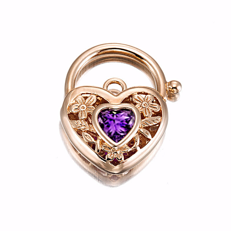 18ct Heavy Rose Gold Plated Purple Filigree Heart Locket - USA Made-1