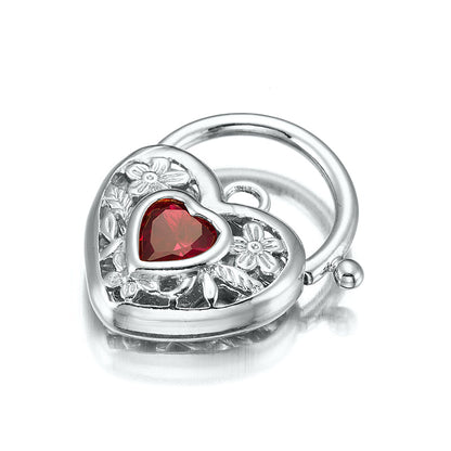 925 Sterling Silver Plated Simulated Ruby Filigree Heart Locket - USA Made-1