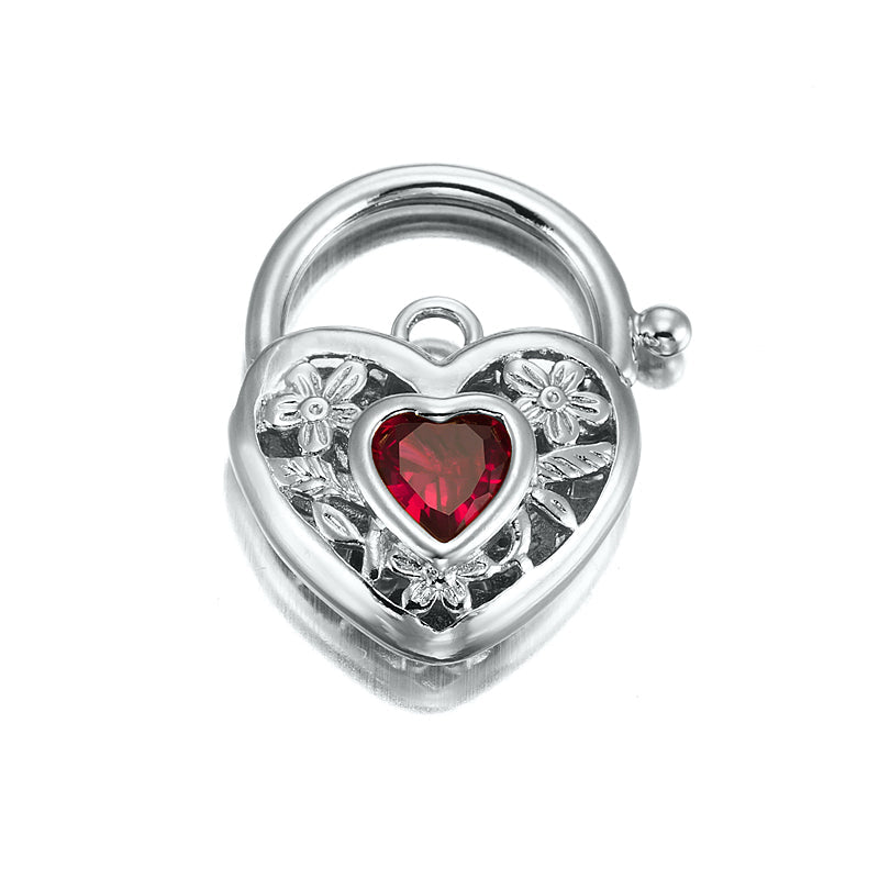925 Sterling Silver Plated Simulated Ruby Filigree Heart Locket - USA Made-0