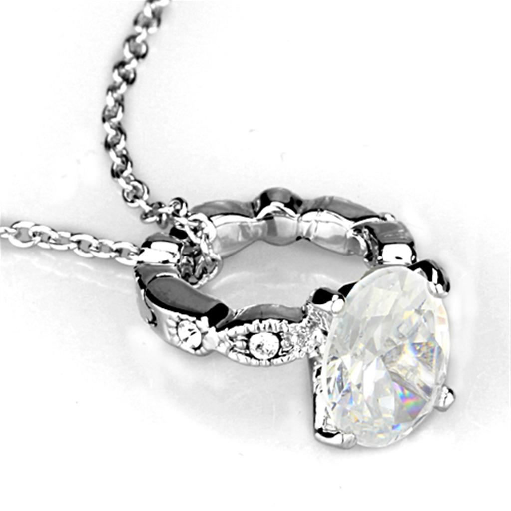 LO3494 - Rhodium Brass Pendant with AAA Grade CZ in Clear