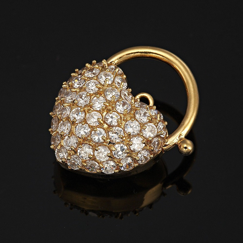 18ct Heavy Yellow Gold Plated Crystal Heart Locket - USA Made-1