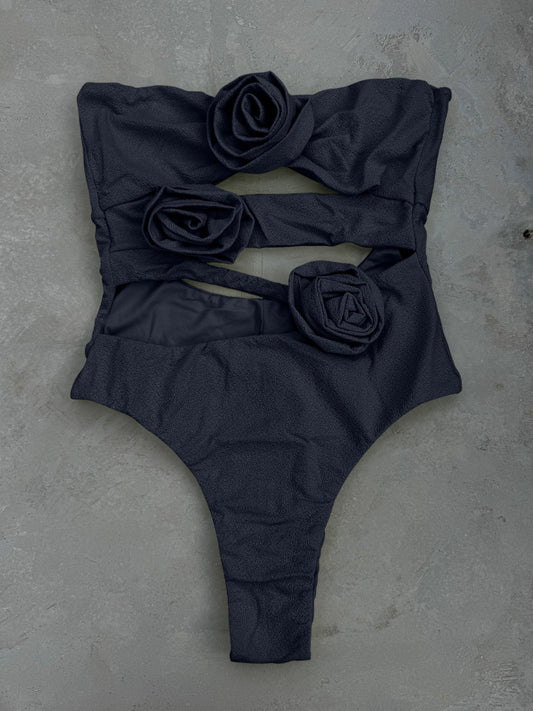 Laurice Black Seashore Textured One Piece Swimsuit-0