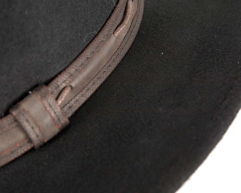 Unisex Black Fedora Felt Wide Brim Hat-4