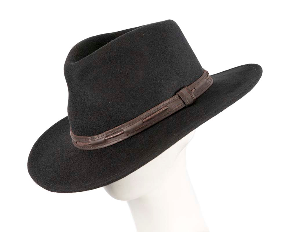 Unisex Black Fedora Felt Wide Brim Hat-0