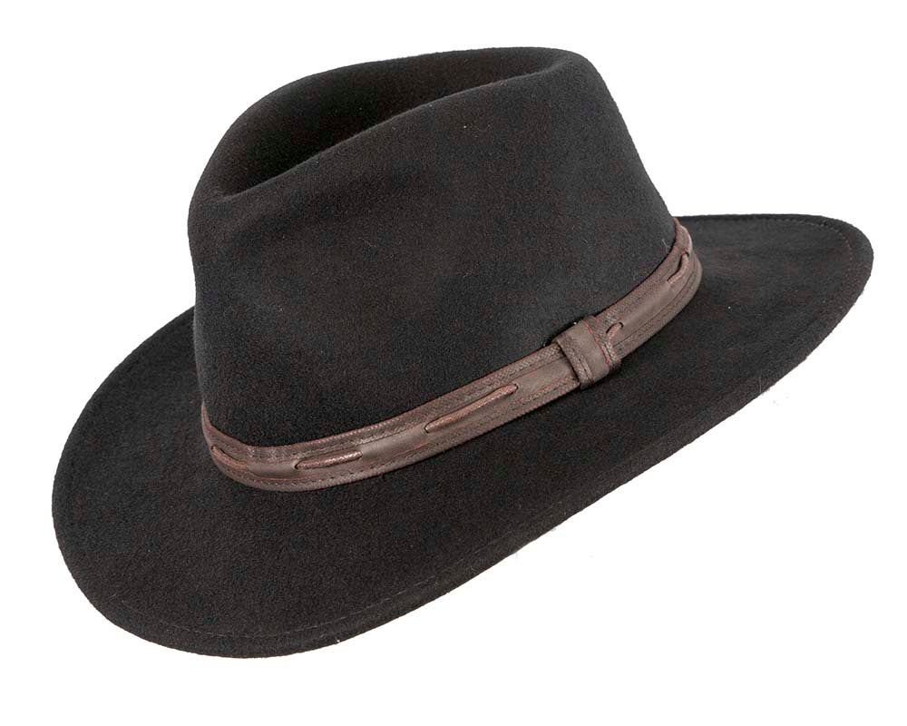 Unisex Black Fedora Felt Wide Brim Hat-1