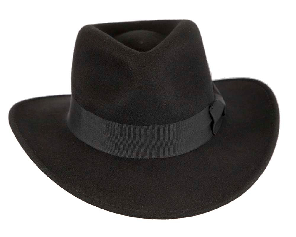 Unisex Black Fedora Felt Wide Brim Hat