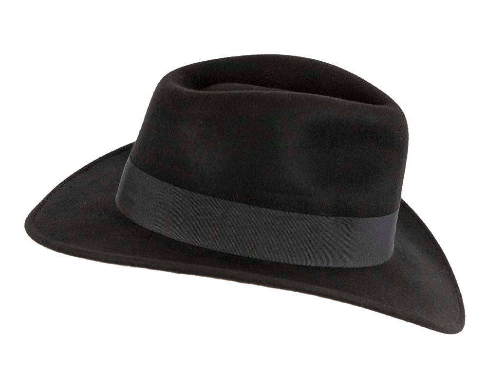 Unisex Black Fedora Felt Wide Brim Hat
