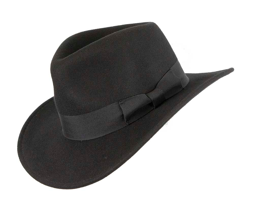 Unisex Black Fedora Felt Wide Brim Hat