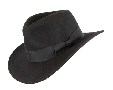 Unisex Black Fedora Felt Wide Brim Hat