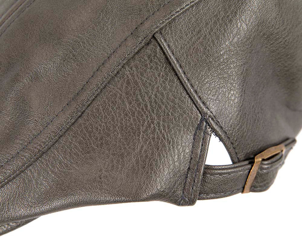 Dark grey leather flat cap by Max Alexander-3