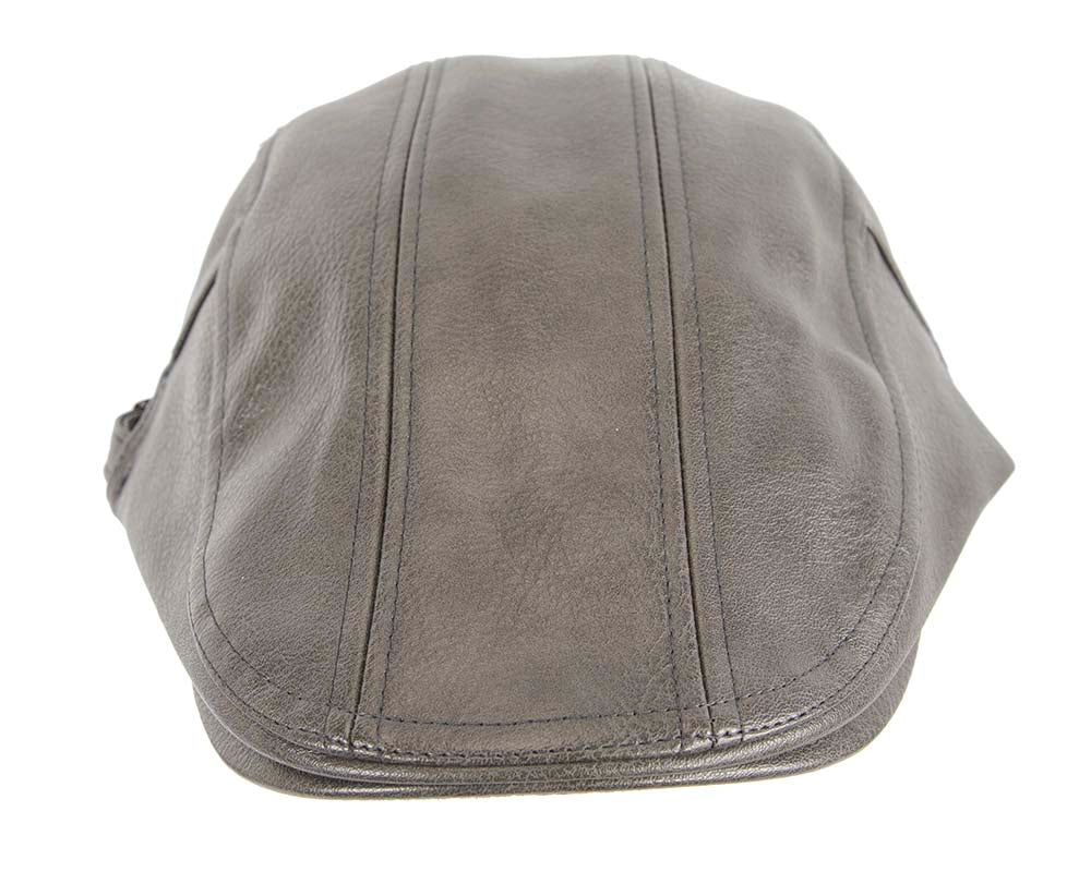 Dark grey leather flat cap by Max Alexander-2
