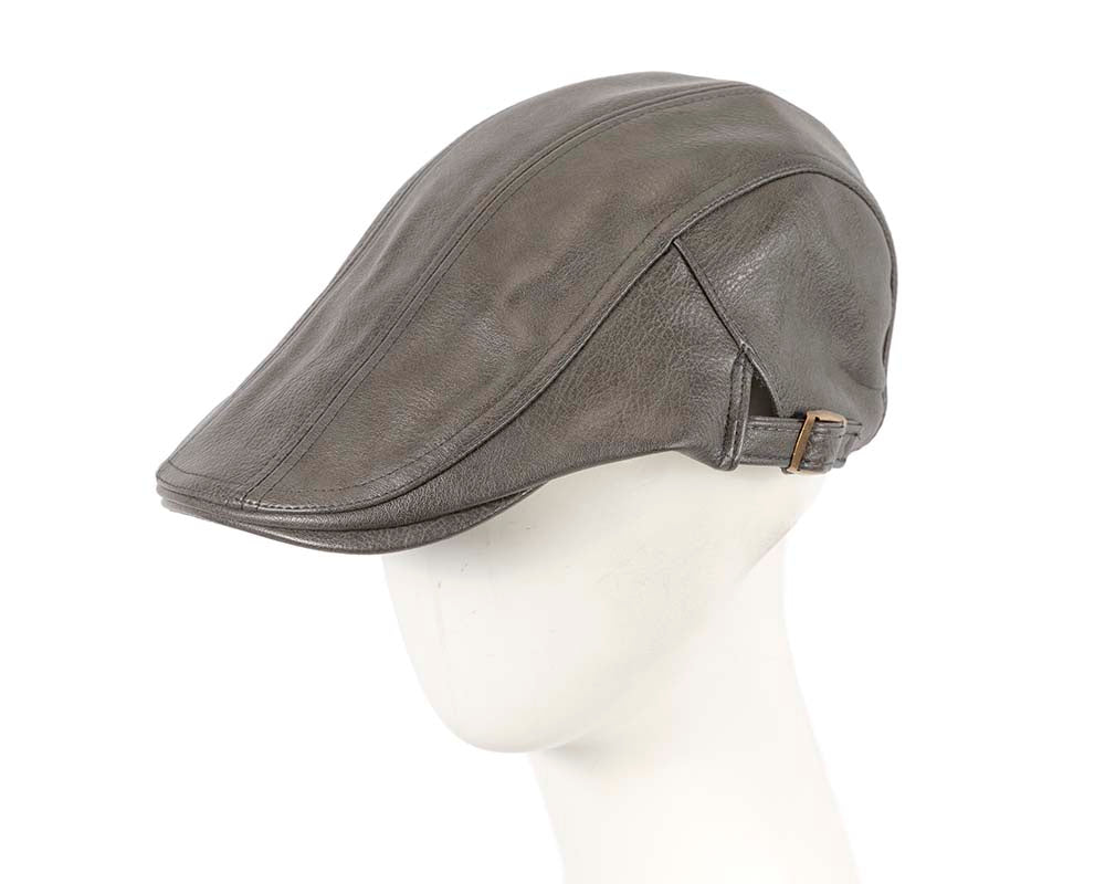 Dark grey leather flat cap by Max Alexander-0