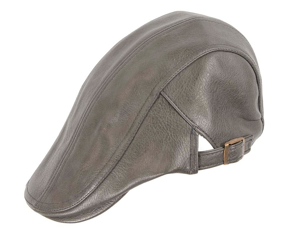 Dark grey leather flat cap by Max Alexander-1