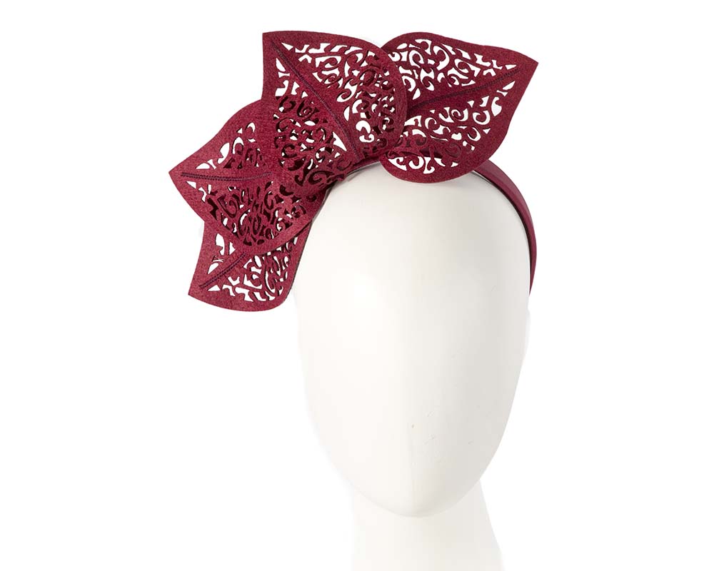 Modern burgundy wine racing fascinator by Max Alexander-0