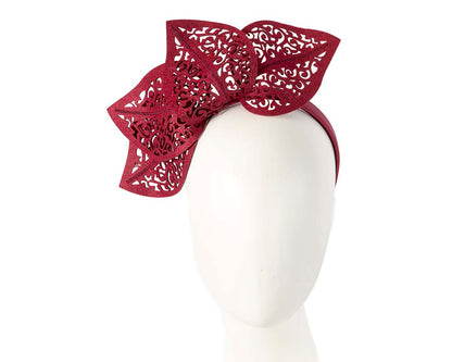 Modern burgundy wine racing fascinator by Max Alexander-0