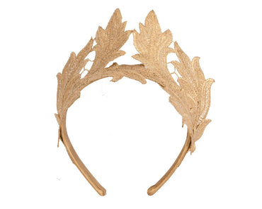 Gold lace crown fascinator headband by Max Alexander