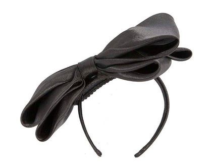 Black satin fascinator with big bow by Max Alexander