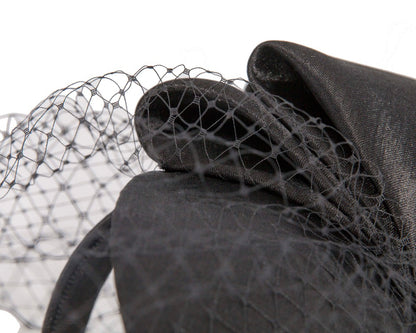 Black satin fascinator with big bow & veil by Max Alexander