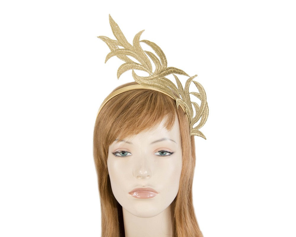 Gold lace crown fascinator headband by Max Alexander