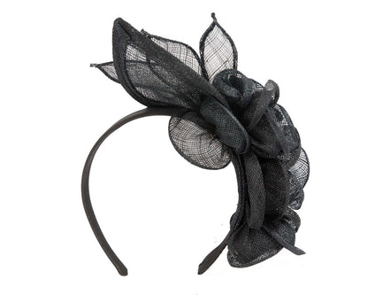 Large black sinamay flower fascinator by Max Alexander