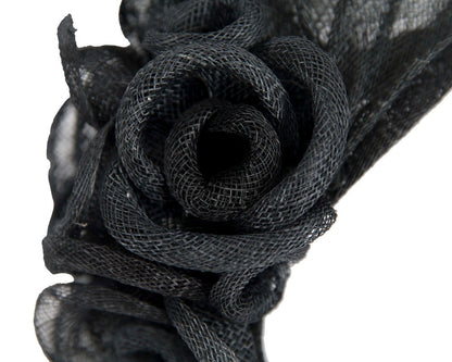 Large black sinamay flower fascinator by Max Alexander